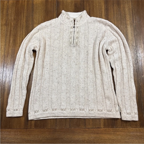 Woolrich 1/4 Zip Knit Sweater Beige Size Small Women's W/ Decorative Lambs Wool - Picture 1 of 12